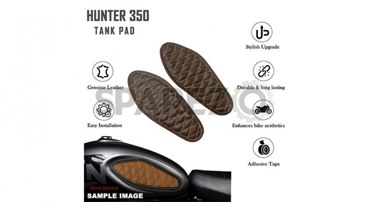 Royal Enfield Hunter 350 Genuine Leather Diamond Design Tank Pad Dark Brown D9 - SPAREZO